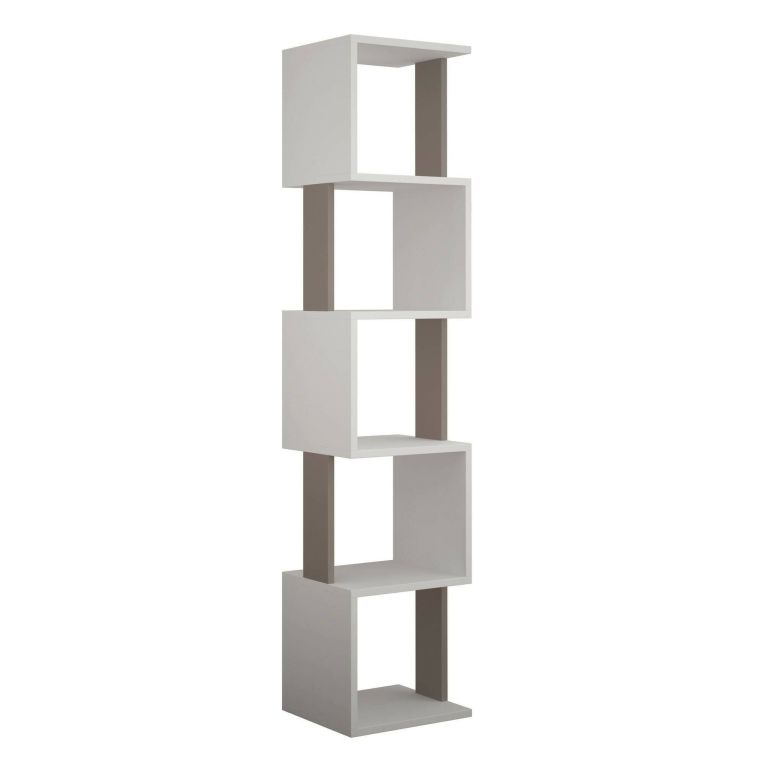 Libreria Aglaia, Scaffale da ufficio, Mobile portalibri, Biblioteca, 35x30h161 cm, Bianco e Tortora