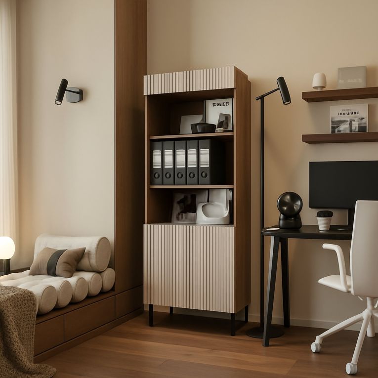 Libreria Agri, 185x42 h60 cm, Noce e Beige