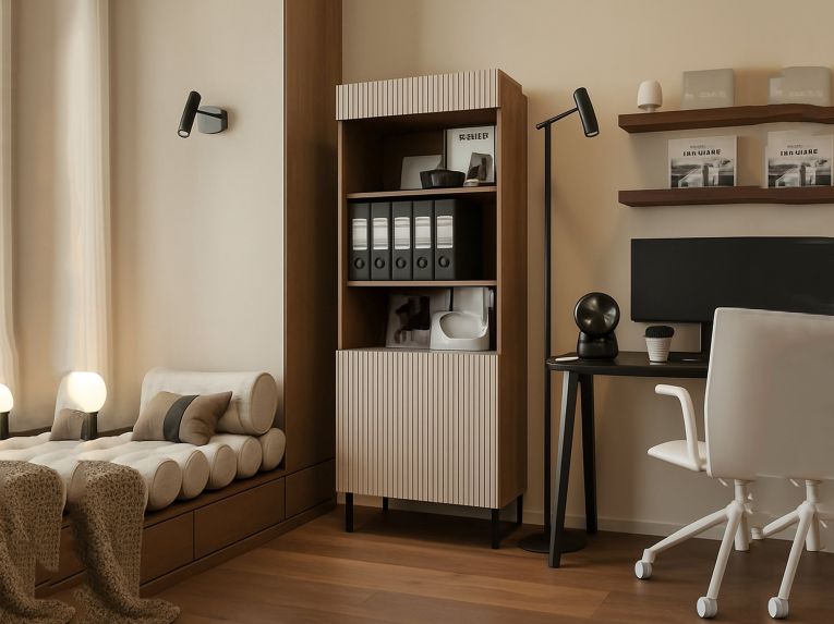 Libreria Agri, 185x42 h60 cm, Noce e Beige