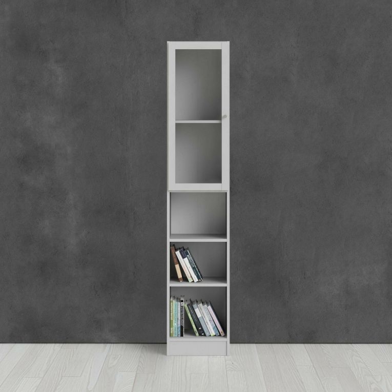 Libreria Alberte, Scaffale da ufficio, Mobile portalibri, Biblioteca, 28x41 h203 cm, Bianco