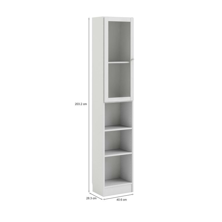 Libreria Alberte, Scaffale da ufficio, Mobile portalibri, Biblioteca, 28x41 h203 cm, Bianco