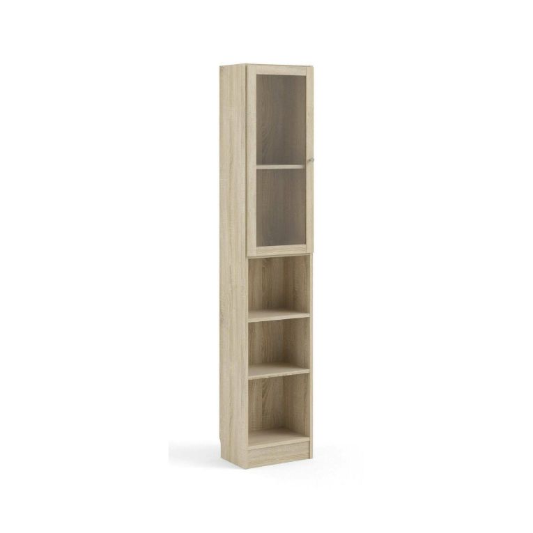Libreria Alberte, Scaffale da ufficio, Mobile portalibri, Biblioteca, 28x41 h203 cm, Quercia