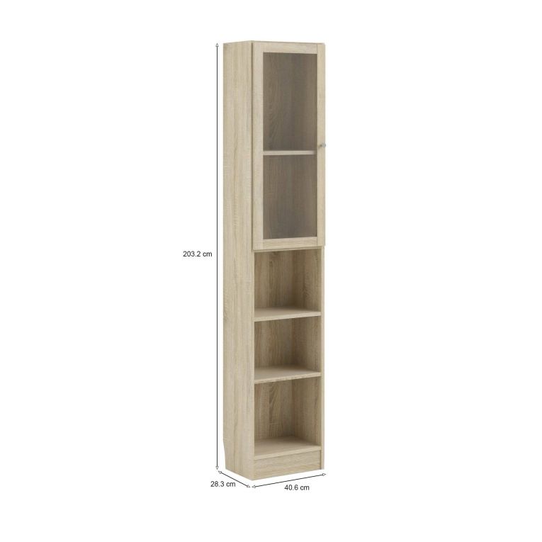 Libreria Alberte, Scaffale da ufficio, Mobile portalibri, Biblioteca, 28x41 h203 cm, Quercia