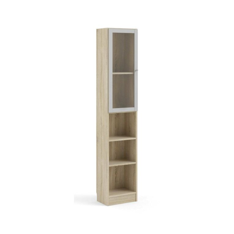 Libreria Alberte, Scaffale da ufficio, Mobile portalibri, Biblioteca, 28x41 h203 cm, Quercia e Bianco