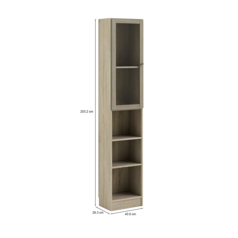 Libreria Alberte, Scaffale da ufficio, Mobile portalibri, Biblioteca, 28x41 h203 cm, Quercia e Bianco