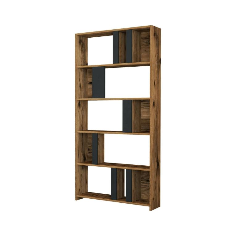 Libreria Algieba, Scaffale da ufficio, Mobile portalibri, Biblioteca, 90x20h180 cm, Noce e Antracite