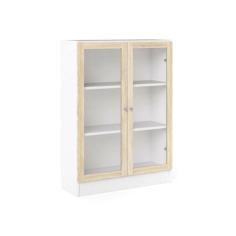 Libreria Aline, Scaffale da ufficio, Mobile portalibri, Biblioteca, 28x79 h107 cm, Bianco e Quercia