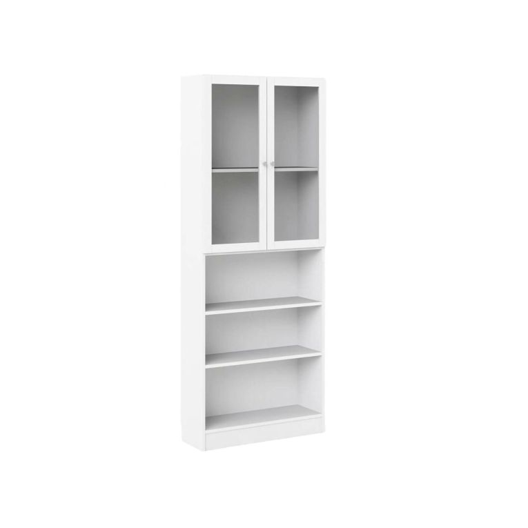 Libreria Alixane, Scaffale da ufficio, Mobile portalibri, Biblioteca, 28x79 h203 cm, Bianco