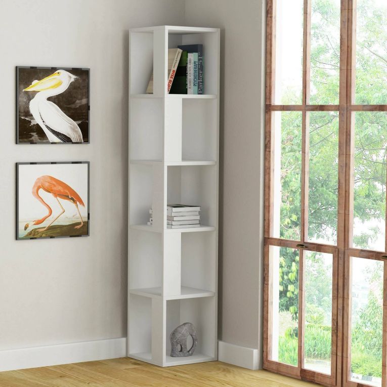 Libreria Alpheratz, Scaffale da ufficio, Mobile portalibri, Biblioteca, 34x34 h161 cm, Bianco