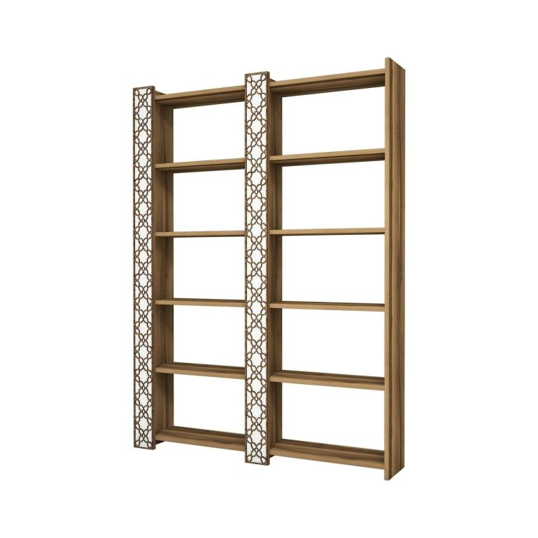Libreria Alula, Scaffale da ufficio, Mobile portalibri, Biblioteca, Noce e Bianco, 125x24h170 cm