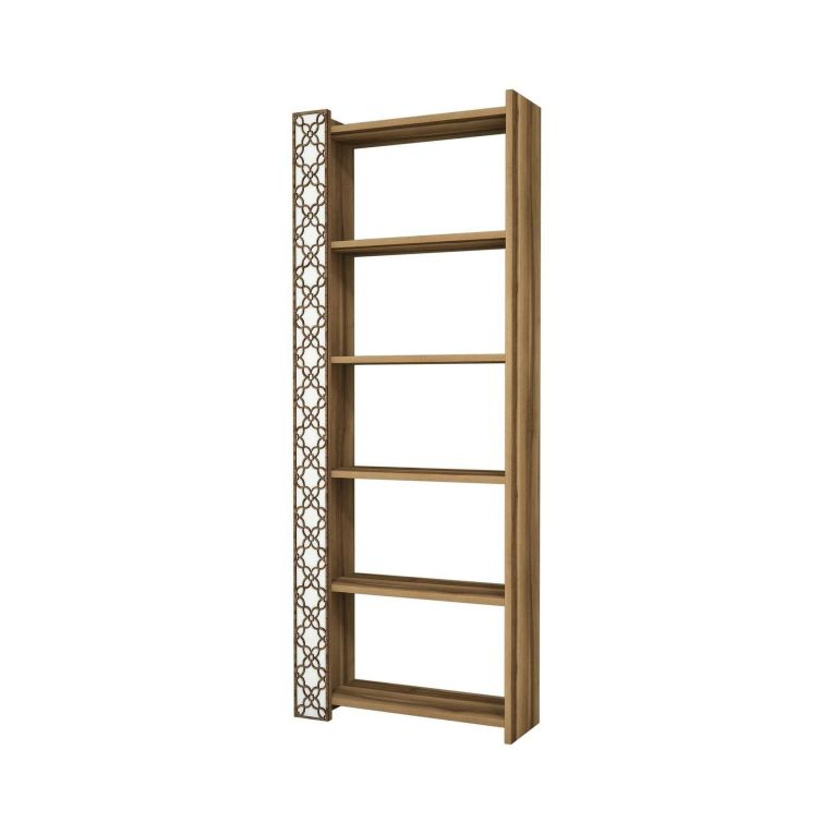 Libreria Alula, Scaffale da ufficio, Mobile portalibri, Biblioteca, Noce e Bianco, 65x24h170 cm