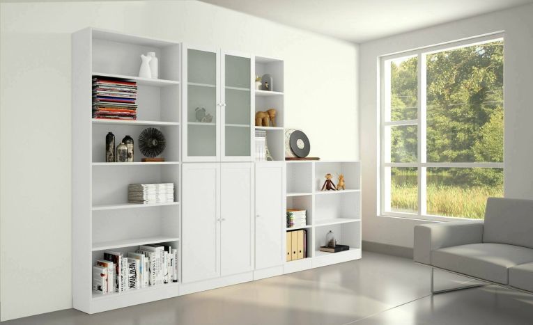 Libreria Alysson, Scaffale da ufficio, Mobile portalibri, Biblioteca, 79x28 h203 cm, Bianco