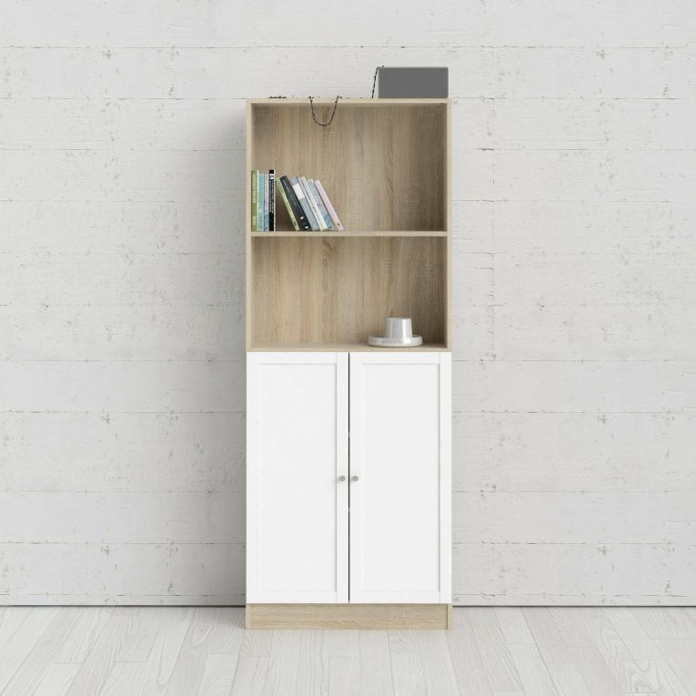 Libreria Anastasie, Scaffale da ufficio, Mobile portalibri, Biblioteca, 28x79 h203 cm, Quercia e Bianco