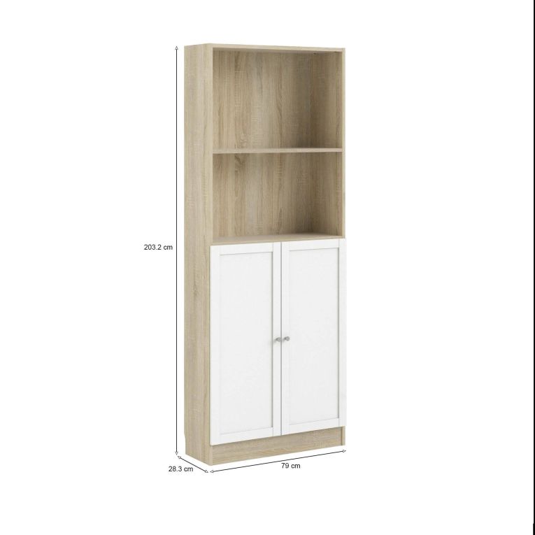 Libreria Anastasie, Scaffale da ufficio, Mobile portalibri, Biblioteca, 28x79 h203 cm, Quercia e Bianco