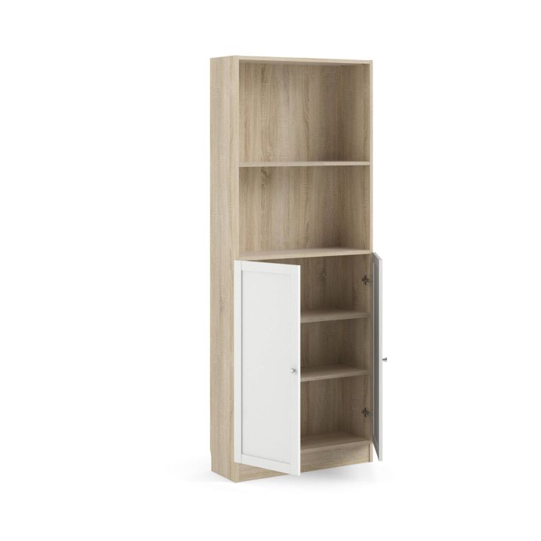 Libreria Anastasie, Scaffale da ufficio, Mobile portalibri, Biblioteca, 28x79 h203 cm, Quercia e Bianco