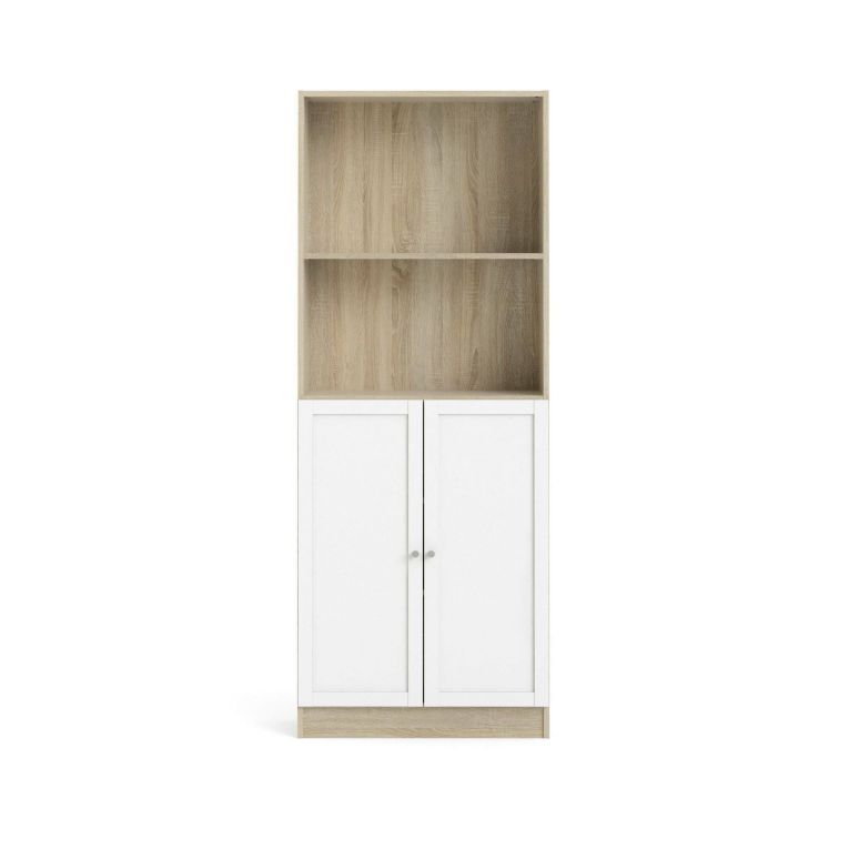 Libreria Anastasie, Scaffale da ufficio, Mobile portalibri, Biblioteca, 28x79 h203 cm, Quercia e Bianco