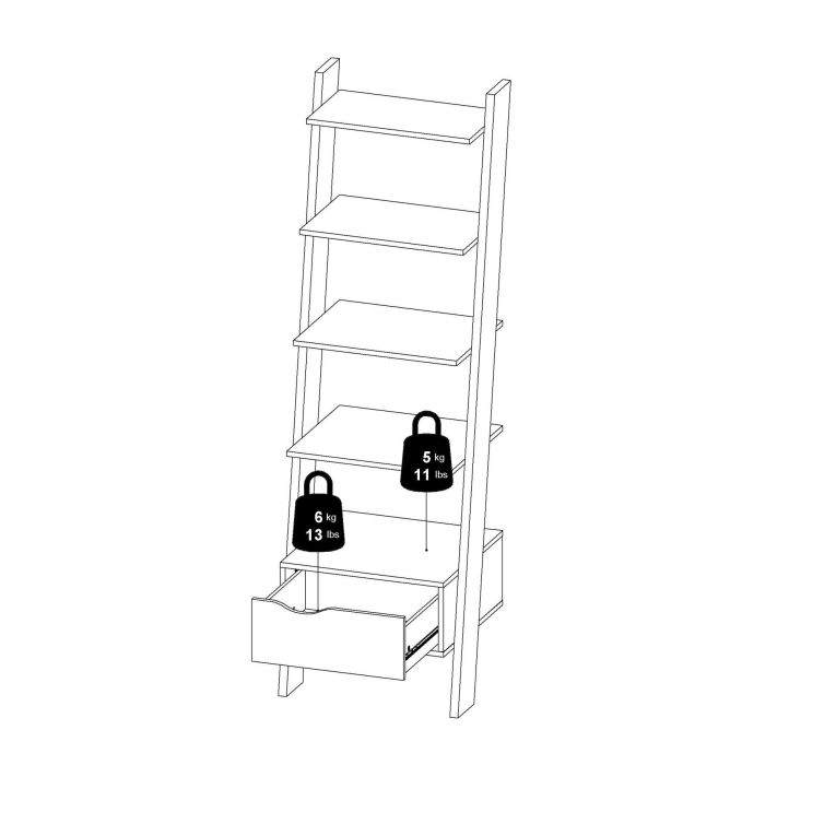 Libreria Angeline, Scaffale da ufficio, Mobile portalibri, Biblioteca, 55x48 h180 cm, Bianco e Quercia