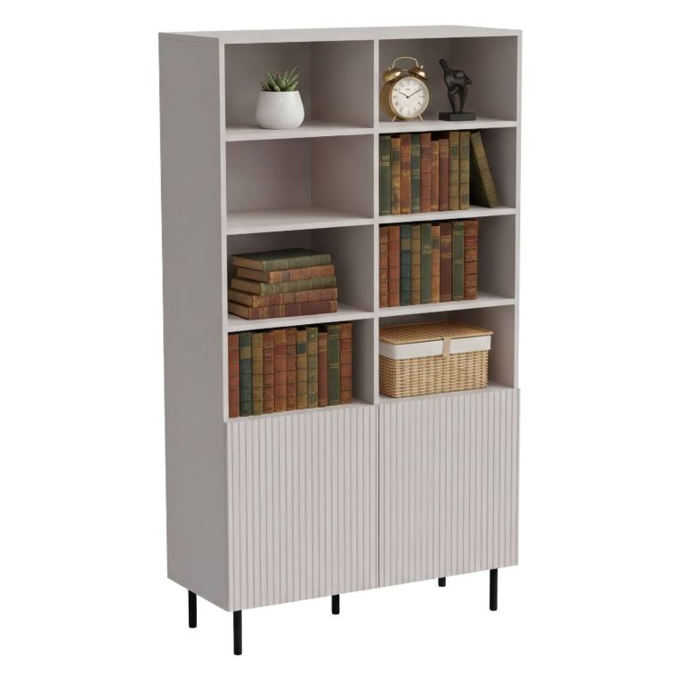 Libreria Beige Cashmere Nero un Ripiano Piedini Neri 100x42x177h cm, 2 Ante - Ghilarza