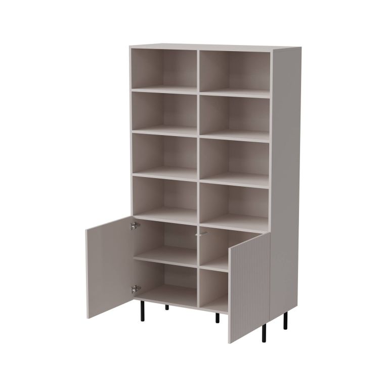Libreria Beige Cashmere Nero un Ripiano Piedini Neri 100x42x177h cm, 2 Ante - Ghilarza