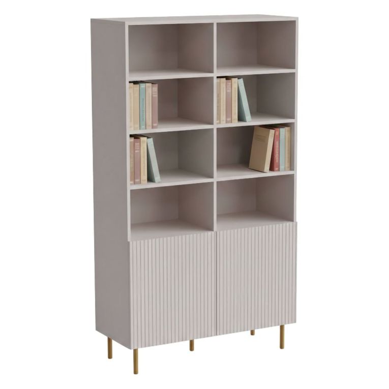 Libreria Beige Cashmere oro un Ripiano Piedini oro 100x42x177h cm, 2 Ante - Maierato