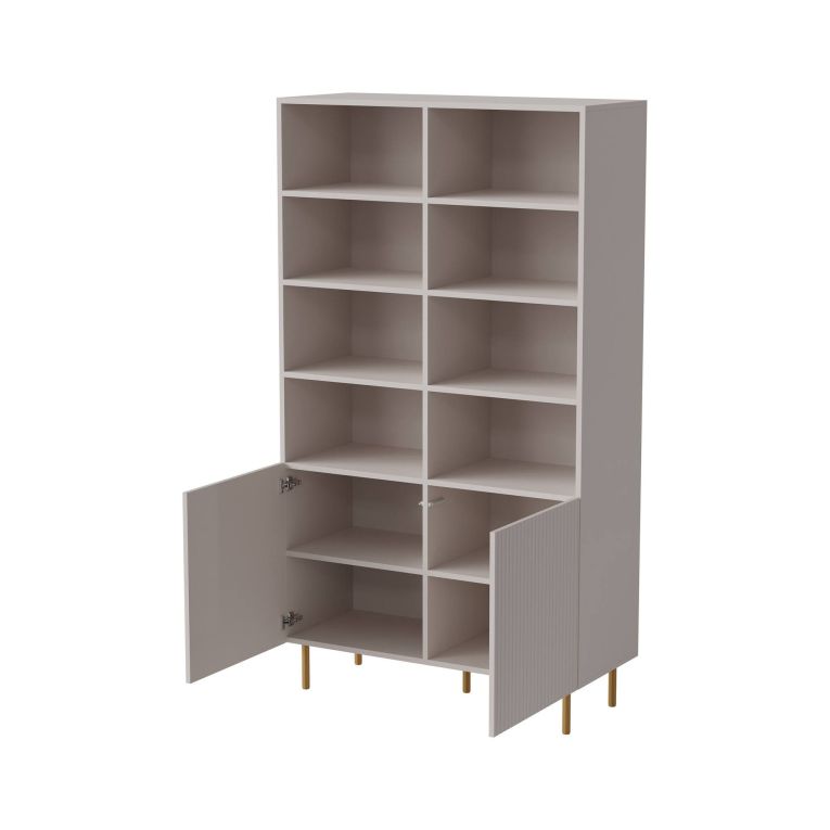 Libreria Beige Cashmere oro un Ripiano Piedini oro 100x42x177h cm, 2 Ante - Maierato