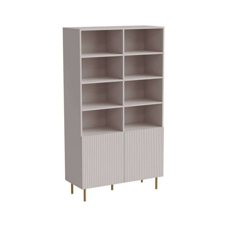 Libreria Beige Cashmere oro un Ripiano Piedini oro 100x42x177h cm, 2 Ante - Maierato
