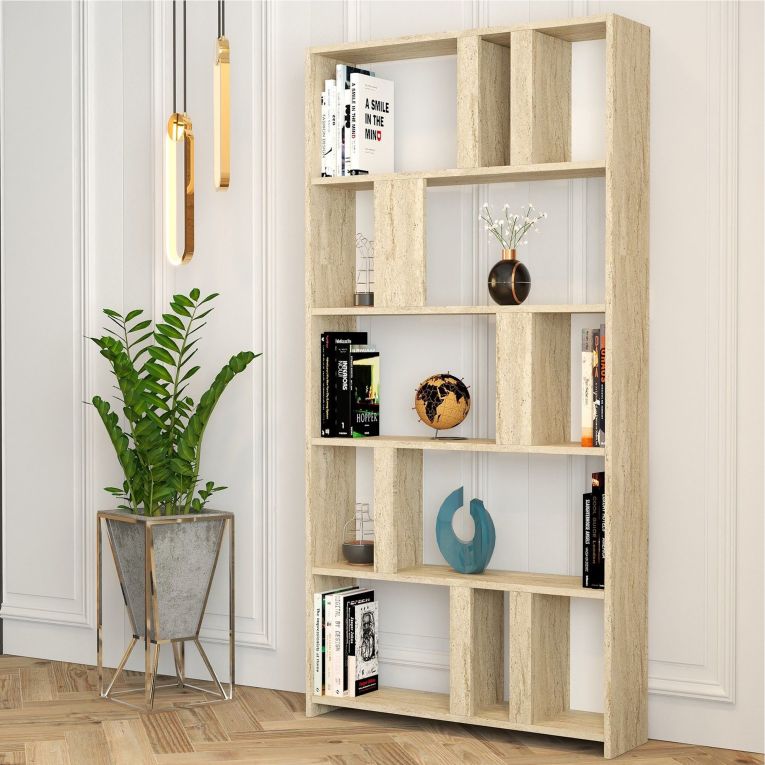Libreria Beige Marmo 4 Ripiani Installazione Libera 90x20x180h cm, Struttura Verticale - Tribogna