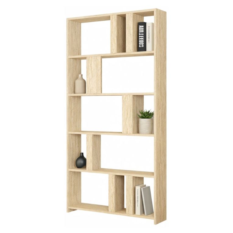 Libreria Beige Marmo 4 Ripiani Installazione Libera 90x20x180h cm, Struttura Verticale - Tribogna