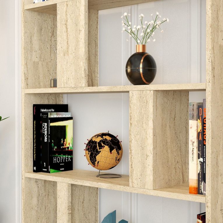 Libreria Beige Marmo 4 Ripiani Installazione Libera 90x20x180h cm, Struttura Verticale - Tribogna