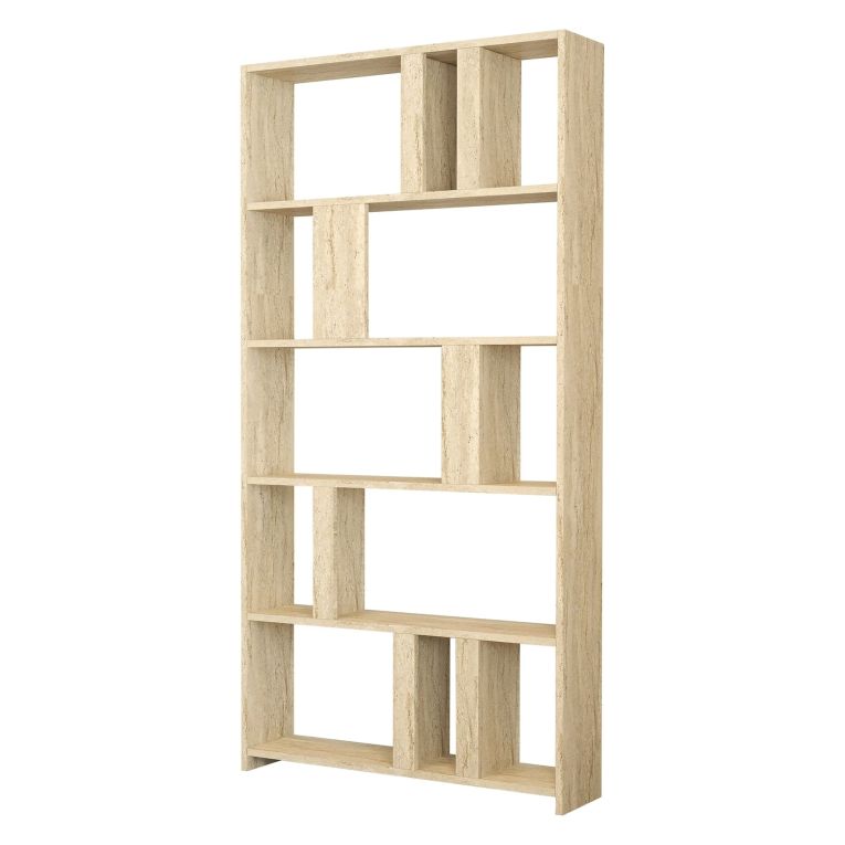 Libreria Beige Marmo 4 Ripiani Installazione Libera 90x20x180h cm, Struttura Verticale - Tribogna