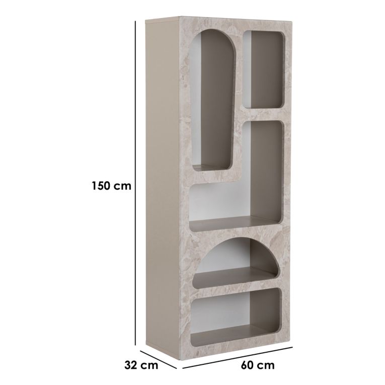Libreria Beige Marmo 6 Ripiani 6 Vani 60x32x150h cm, Peso Supportato 45 kg - Arsenion