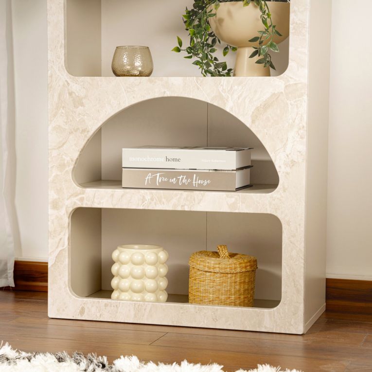 Libreria Beige Marmo 6 Ripiani 6 Vani 60x32x150h cm, Peso Supportato 45 kg - Arsenion