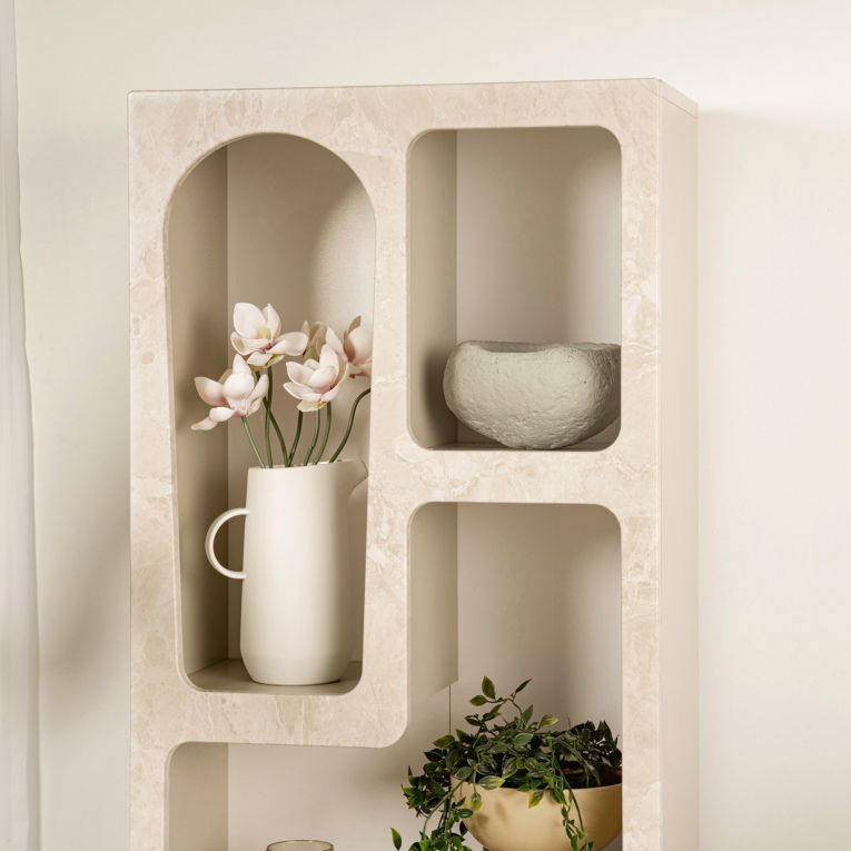 Libreria Beige Marmo 6 Ripiani 6 Vani 60x32x150h cm, Peso Supportato 45 kg - Arsenion