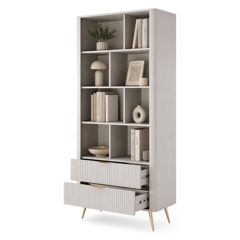 Libreria Beige oro 2 Cassetti 4 Ripiani 88x38x194h cm, con Piedini - Kabavasi