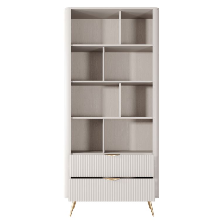 Libreria Beige oro 2 Cassetti 4 Ripiani 88x38x194h cm, con Piedini - Kabavasi