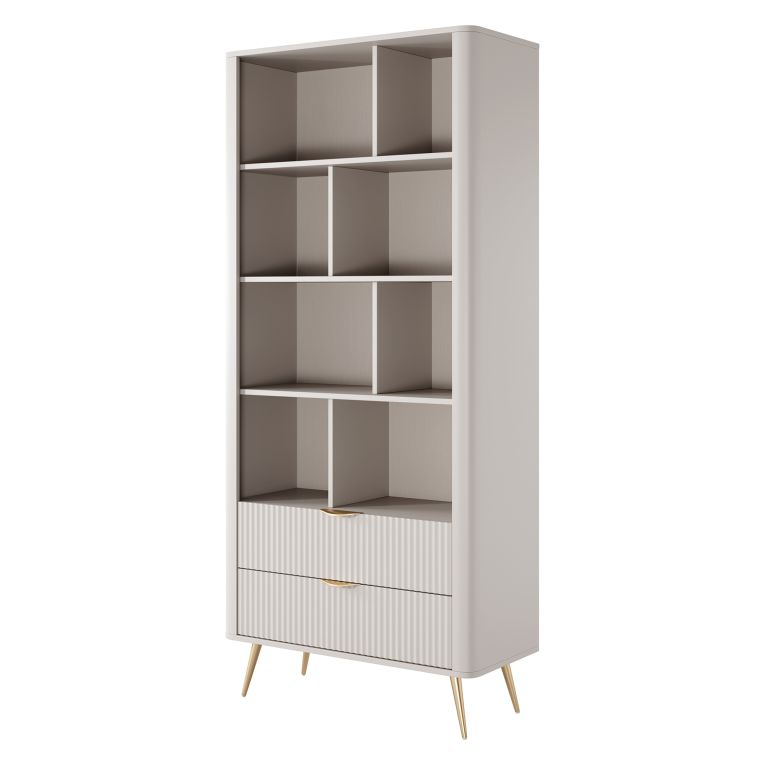 Libreria Beige oro 2 Cassetti 4 Ripiani 88x38x194h cm, con Piedini - Kabavasi