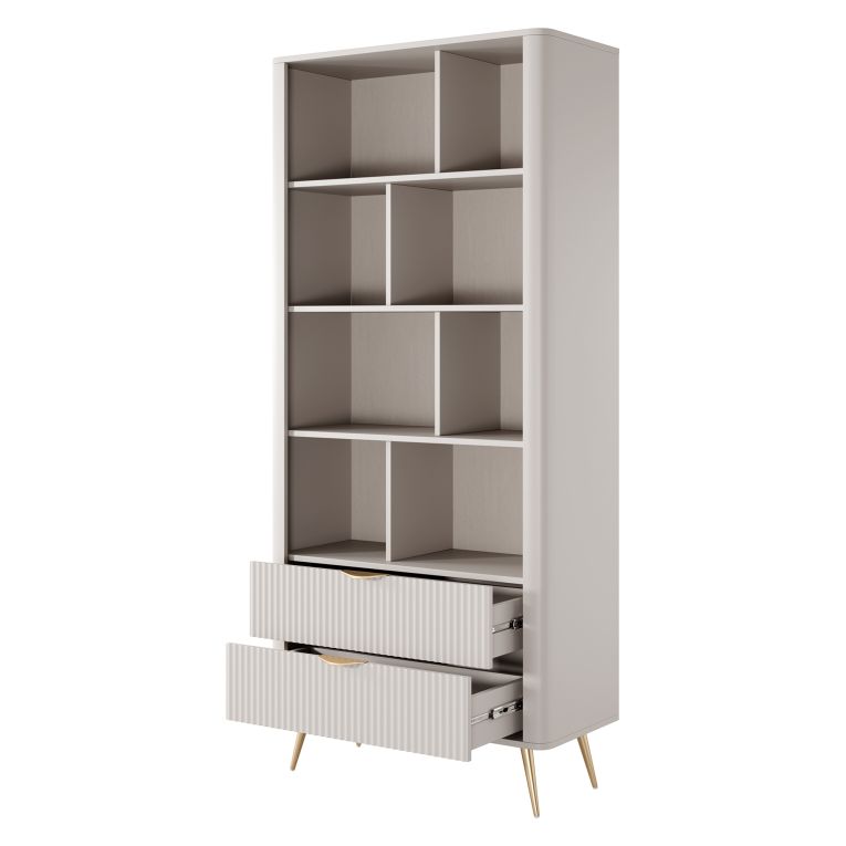 Libreria Beige oro 2 Cassetti 4 Ripiani 88x38x194h cm, con Piedini - Kabavasi