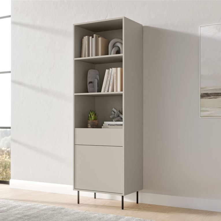 Libreria Beige un Cassetto 3 Ripiani 60x39x184h cm, con Piedini in Metallo - Pioraco