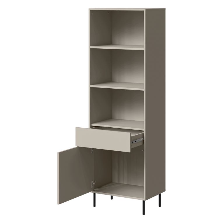 Libreria Beige un Cassetto 3 Ripiani 60x39x184h cm, con Piedini in Metallo - Pioraco