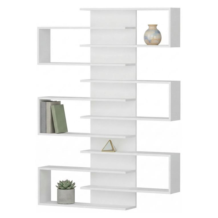 Libreria Bianco 11 Ripiani Installazione Fissaggio al Muro 75x21x161h cm, - Trenzano