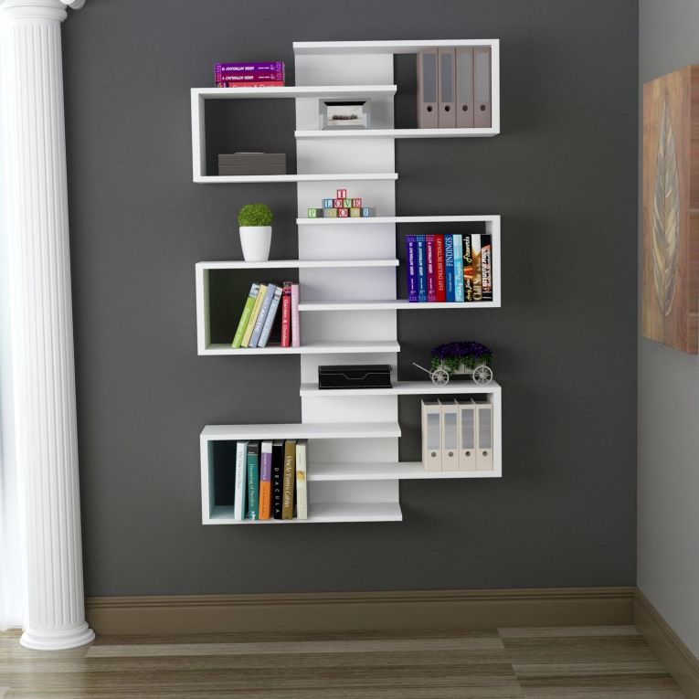 Libreria Bianco 11 Ripiani Installazione Fissaggio al Muro 75x21x161h cm, - Trenzano
