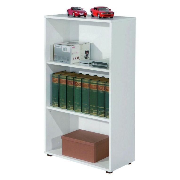 Libreria Bianco 2 Ripiani 2 Ante 60x30x110h cm, Struttura Verticale - Porte