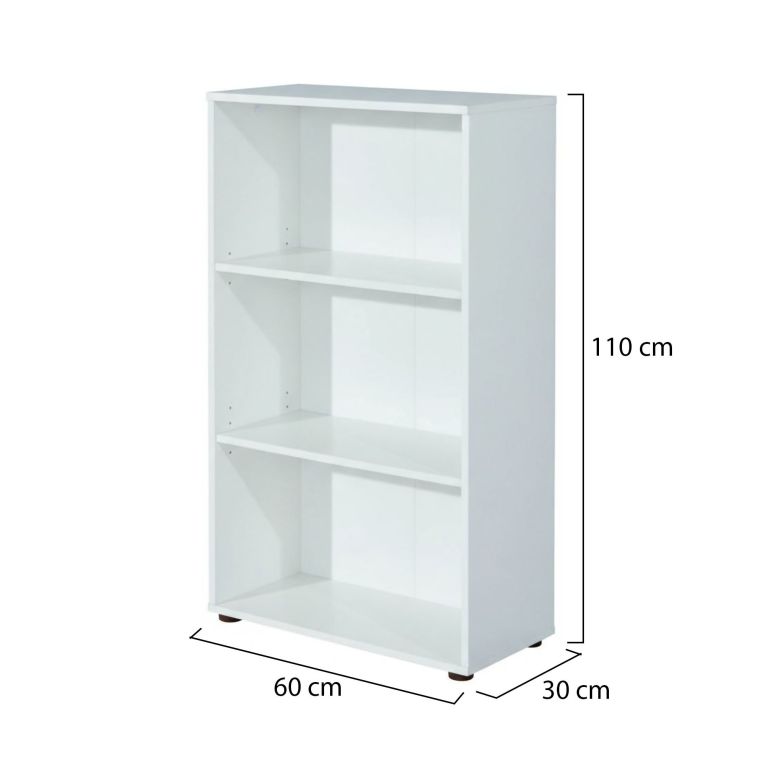 Libreria Bianco 2 Ripiani 2 Ante 60x30x110h cm, Struttura Verticale - Porte