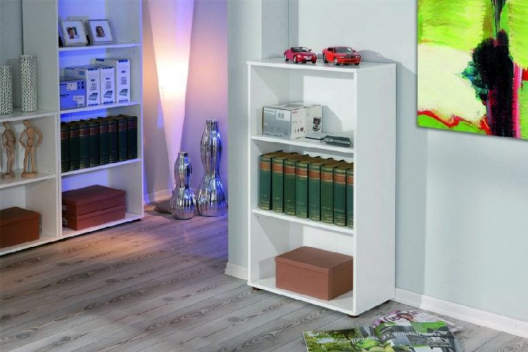 Libreria Bianco 2 Ripiani 2 Ante 60x30x110h cm, Struttura Verticale - Porte