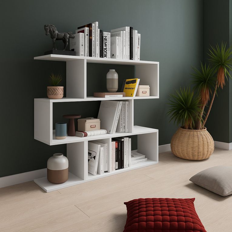 Libreria Bianco 3 Ripiani Installazione a Terra 110x25x96h cm, Portata Ripiani 15 - Terzolas