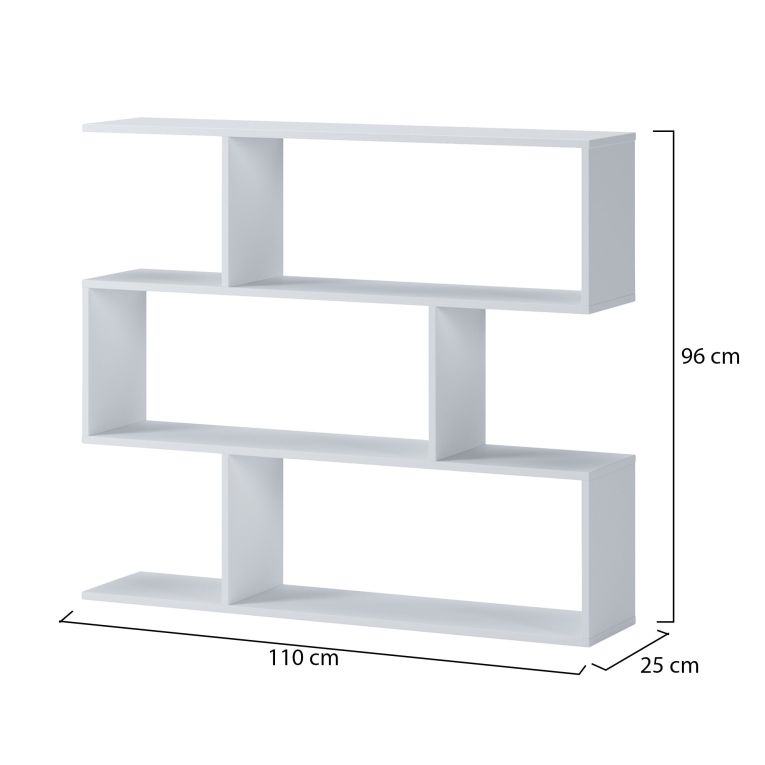 Libreria Bianco 3 Ripiani Installazione a Terra 110x25x96h cm, Portata Ripiani 15 - Terzolas
