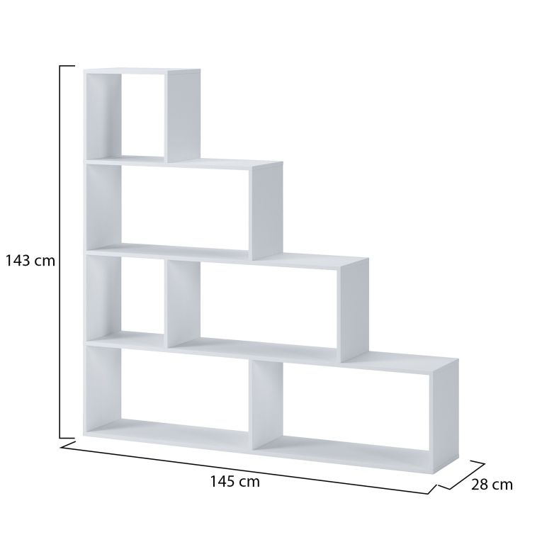 Libreria Bianco 3 Ripiani Installazione a Terra 145x28x143h cm, Portata Ripiani 15 - Serole