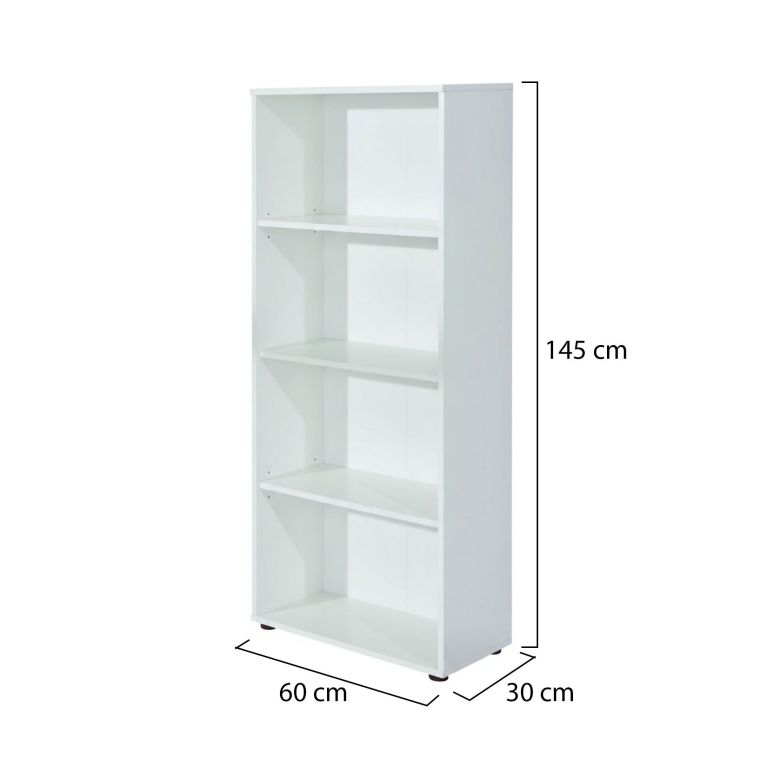 Libreria Bianco 3 Ripiani Struttura Verticale 60x30x145h cm, - Jovencan