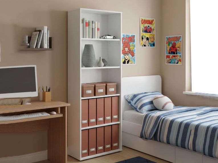 Libreria Bianco 4 Ripiani Struttura Verticale 60x30x180h cm, - Erba