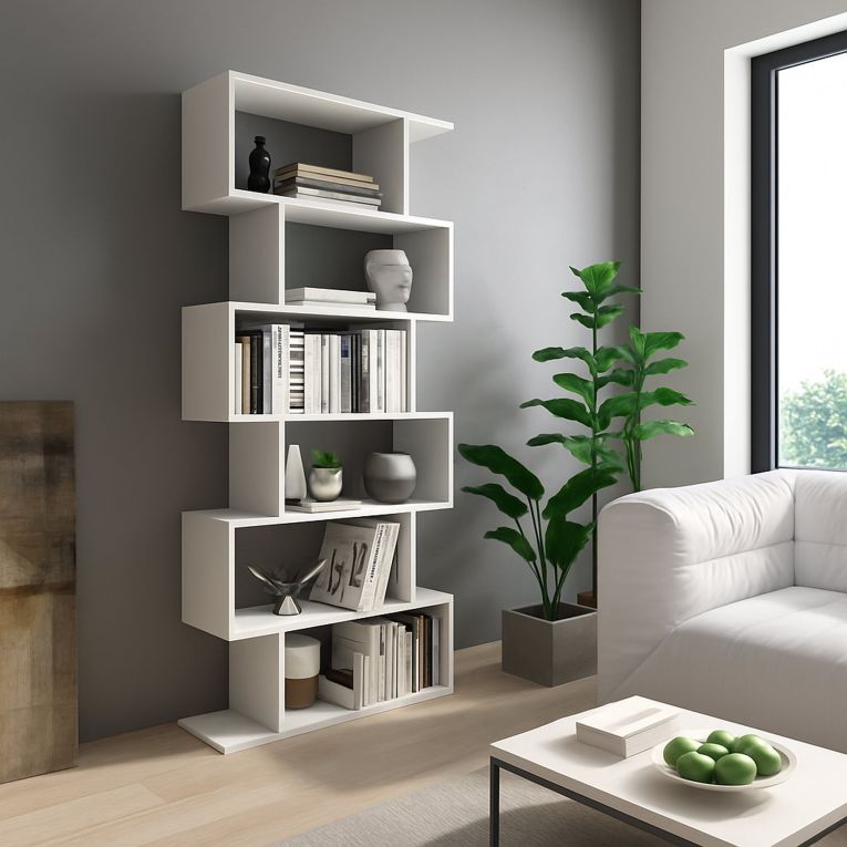 Libreria Bianco 5 Ripiani Installazione a Terra 80x25x191h cm, Portata Ripiani 15 - Clisi
